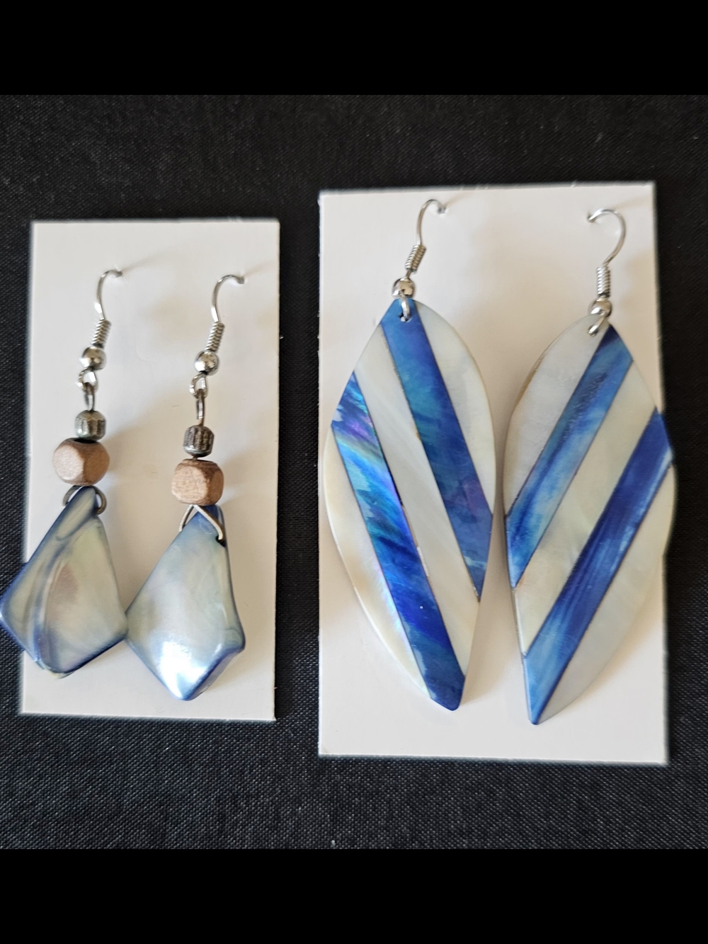 Sea Shell Dangle Earrings Blue Highlights Silvertone Vintage Lot Of 2